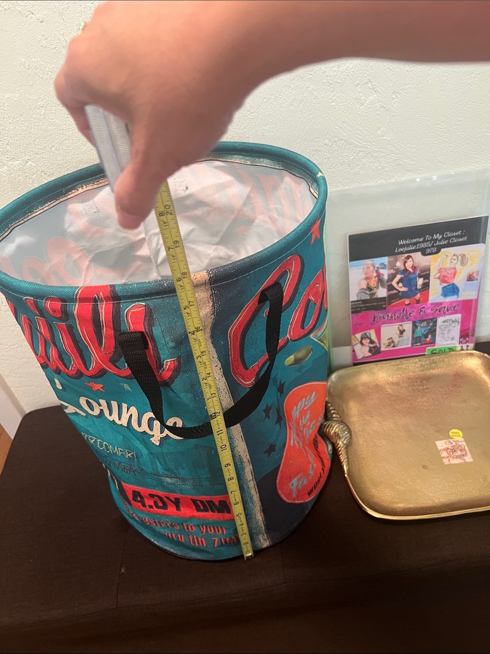 #2164**”12x18” Cocktails Laundry Basket Party Bin - Teal & Red - Picture 3 of 15